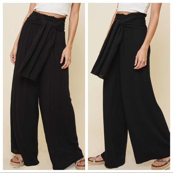 Most Fabulous High Waist Wide Leg Tie at Waist Pants - Picture 2 of 3
